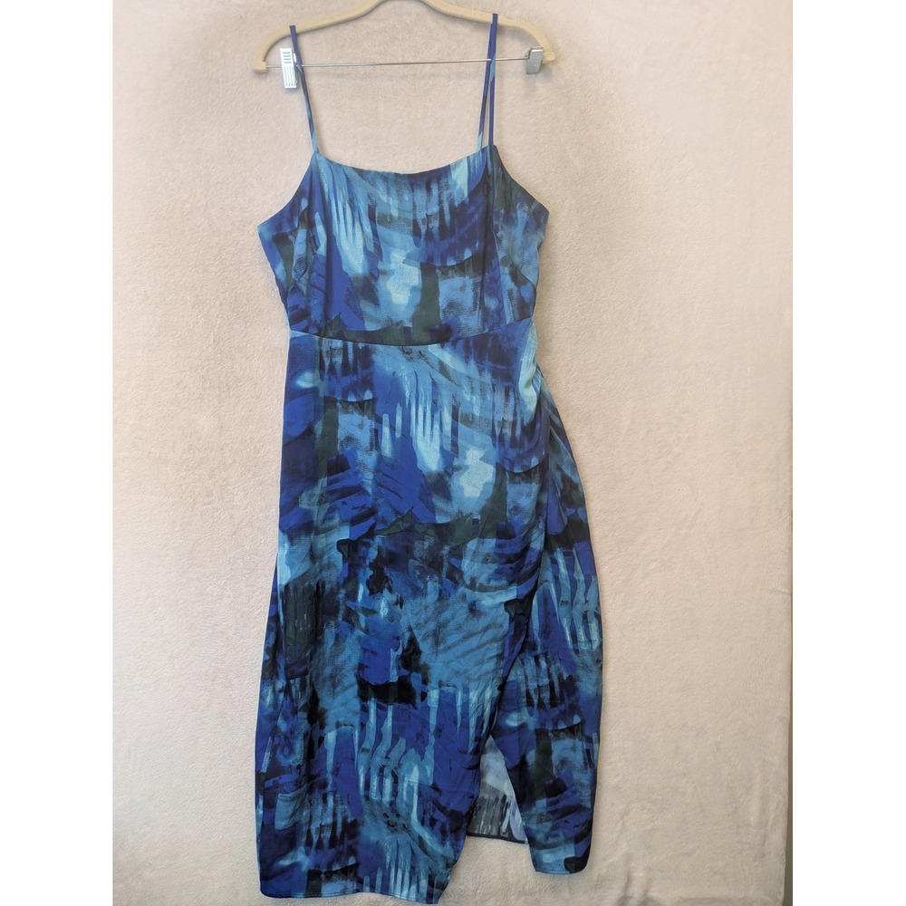 Connected Apparel Midi‎ Dress Women's 12 Blue Abstract Draped